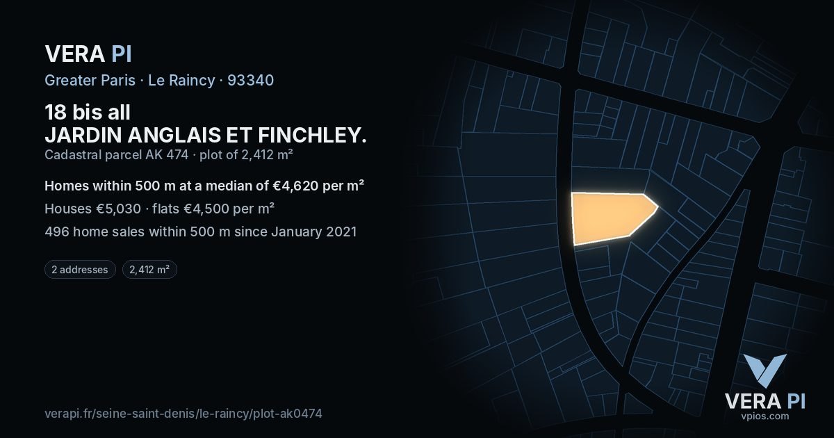 18 bis all JARDIN ANGLAIS ET FINCHLEY, Le Raincy at night – the plot lit, the parcels around coloured by the prices near them