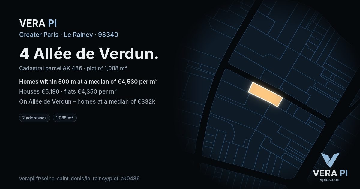 4 Allée de Verdun, Le Raincy at night – the plot lit, the parcels around coloured by the prices near them