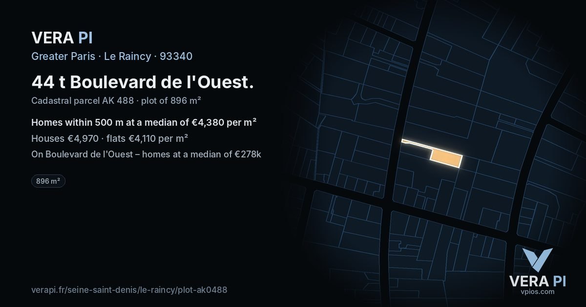 44 t Boulevard de l'Ouest, Le Raincy at night – the plot lit, the parcels around coloured by the prices near them