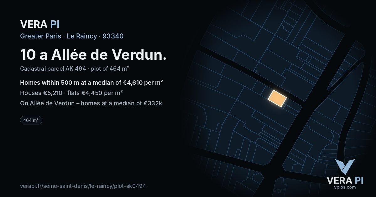10 a Allée de Verdun, Le Raincy at night – the plot lit, the parcels around coloured by the prices near them