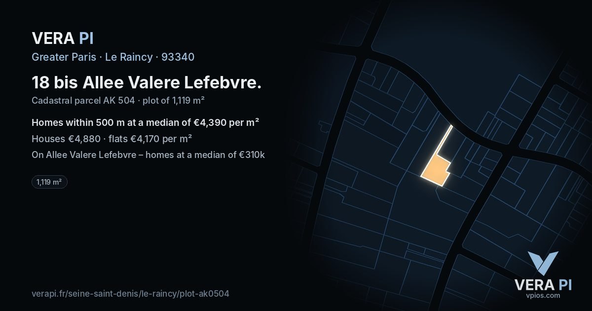 18 bis Allee Valere Lefebvre, Le Raincy at night – the plot lit, the parcels around coloured by the prices near them