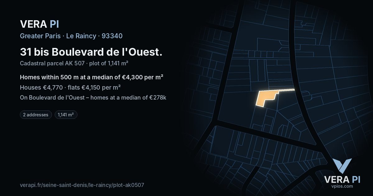 31 bis Boulevard de l'Ouest, Le Raincy at night – the plot lit, the parcels around coloured by the prices near them