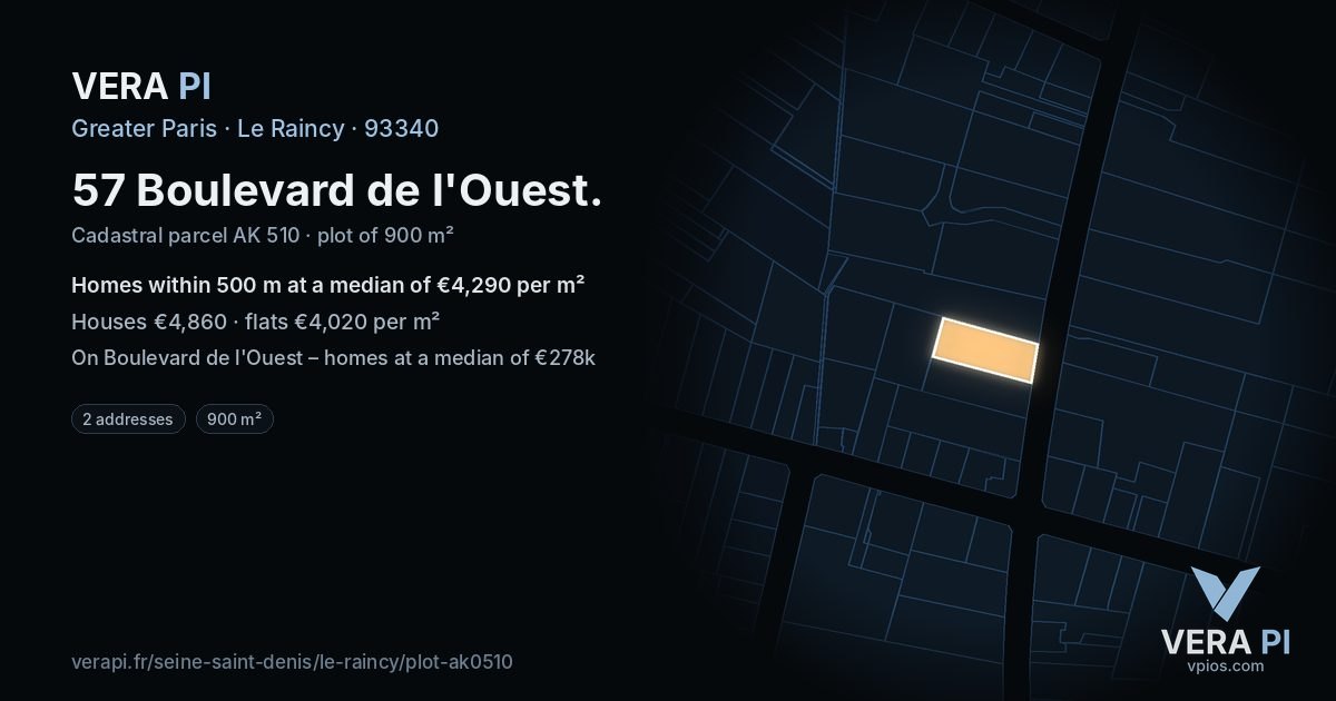 57 Boulevard de l'Ouest, Le Raincy at night – the plot lit, the parcels around coloured by the prices near them
