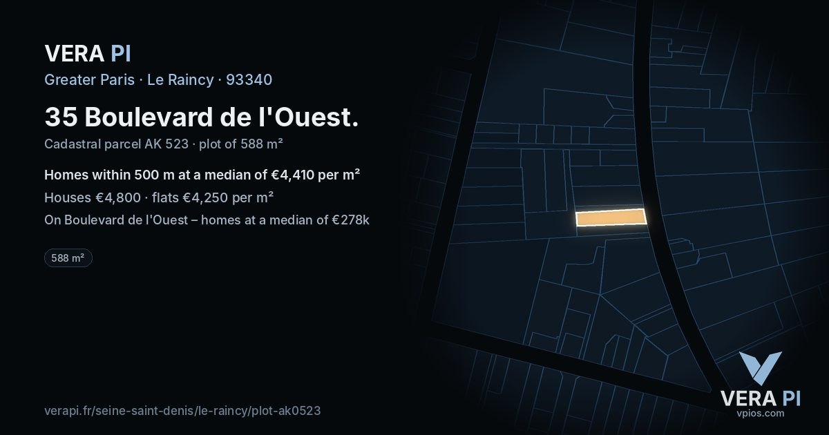 35 Boulevard de l'Ouest, Le Raincy at night – the plot lit, the parcels around coloured by the prices near them