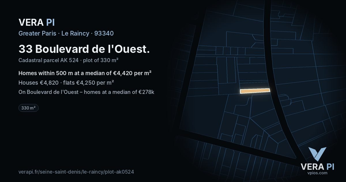 33 Boulevard de l'Ouest, Le Raincy at night – the plot lit, the parcels around coloured by the prices near them