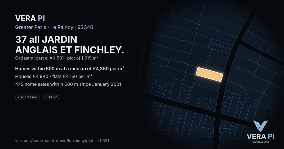 37 all JARDIN ANGLAIS ET FINCHLEY, Le Raincy at night – the plot lit, the parcels around coloured by the prices near them