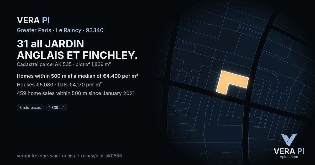 31 all JARDIN ANGLAIS ET FINCHLEY, Le Raincy at night – the plot lit, the parcels around coloured by the prices near them
