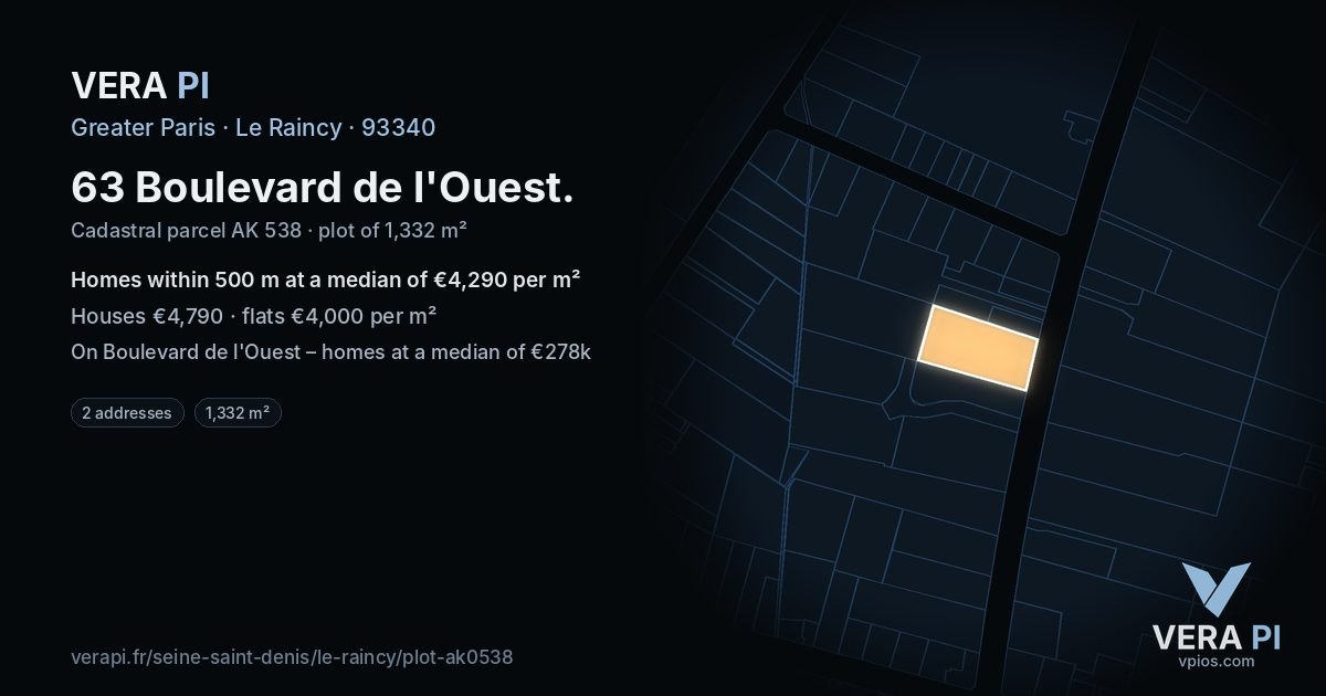 63 Boulevard de l'Ouest, Le Raincy at night – the plot lit, the parcels around coloured by the prices near them