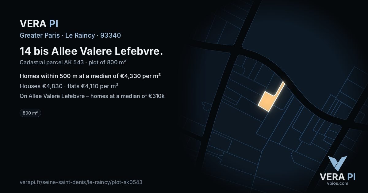 14 bis Allee Valere Lefebvre, Le Raincy at night – the plot lit, the parcels around coloured by the prices near them