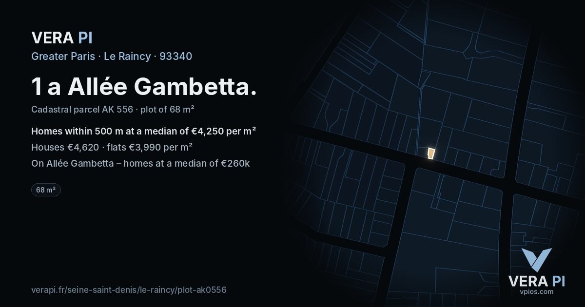 1 a Allée Gambetta, Le Raincy at night – the plot lit, the parcels around coloured by the prices near them