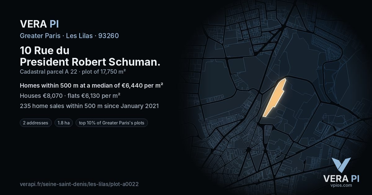10 Rue du President Robert Schuman, Les Lilas at night – the plot lit, the parcels around coloured by the prices near them
