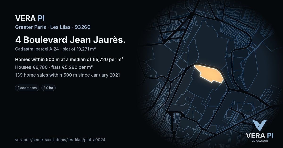 4 Boulevard Jean Jaurès, Les Lilas at night – the plot lit, the parcels around coloured by the prices near them