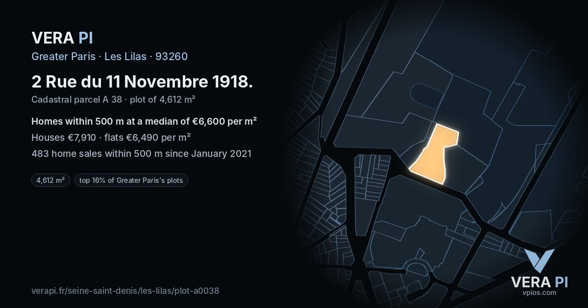 2 Rue du 11 Novembre 1918, Les Lilas at night – the plot lit, the parcels around coloured by the prices near them