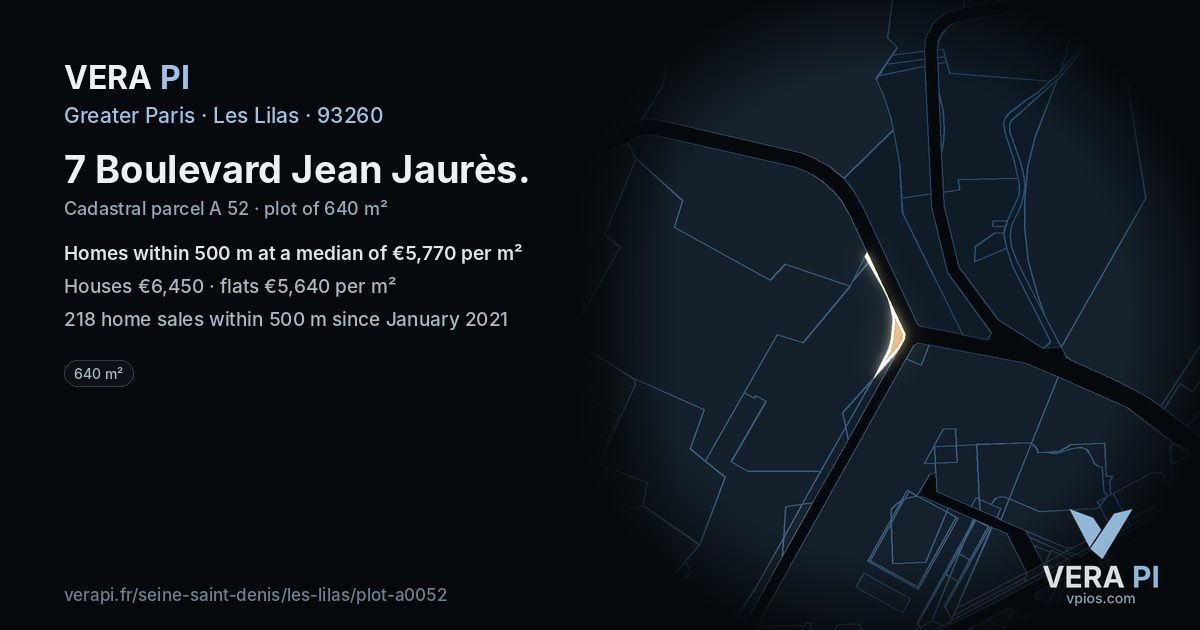 7 Boulevard Jean Jaurès, Les Lilas at night – the plot lit, the parcels around coloured by the prices near them
