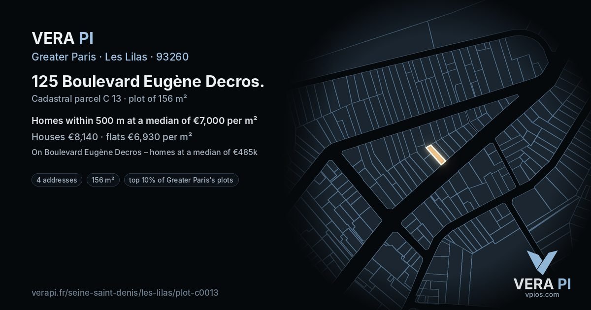 125 Boulevard Eugène Decros, Les Lilas at night – the plot lit, the parcels around coloured by the prices near them