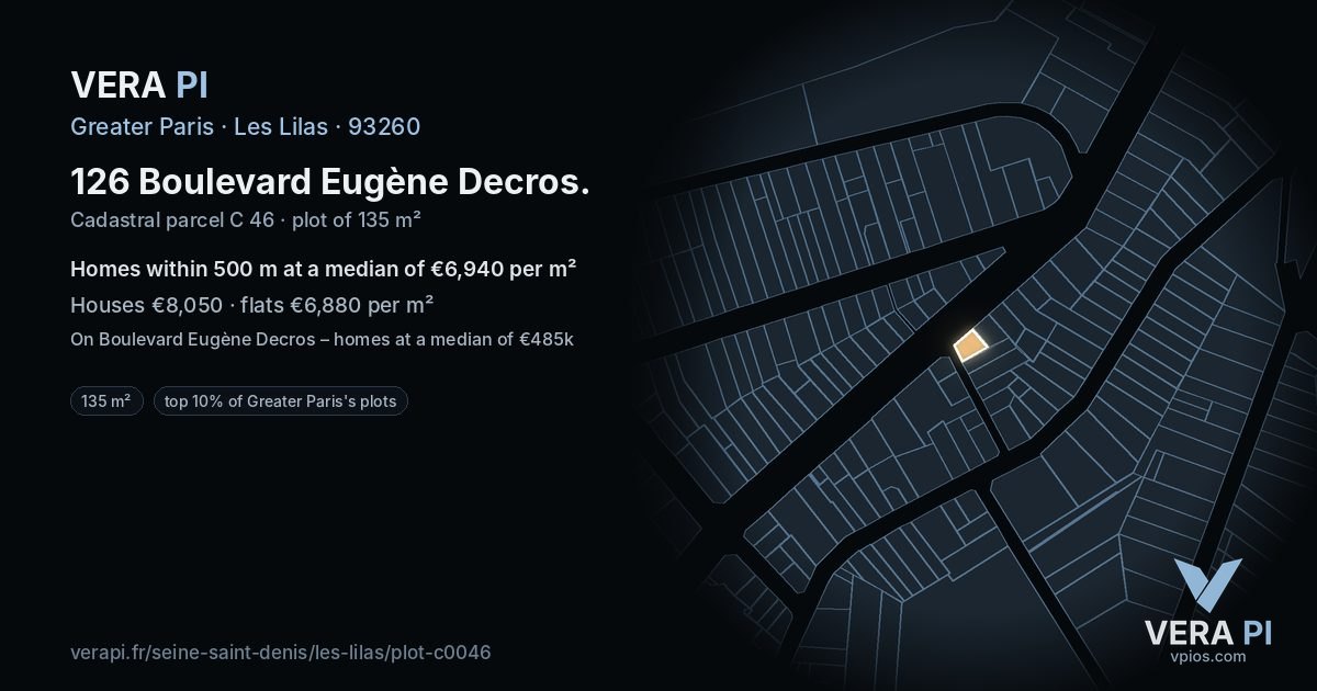 126 Boulevard Eugène Decros, Les Lilas at night – the plot lit, the parcels around coloured by the prices near them