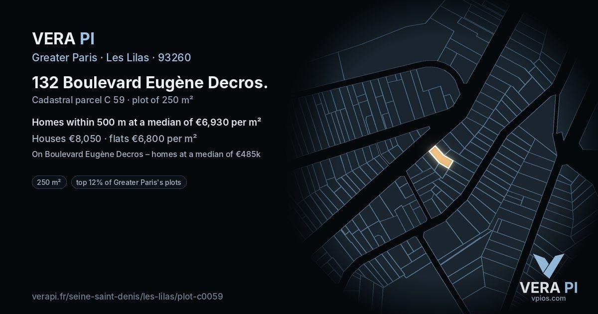 132 Boulevard Eugène Decros, Les Lilas at night – the plot lit, the parcels around coloured by the prices near them