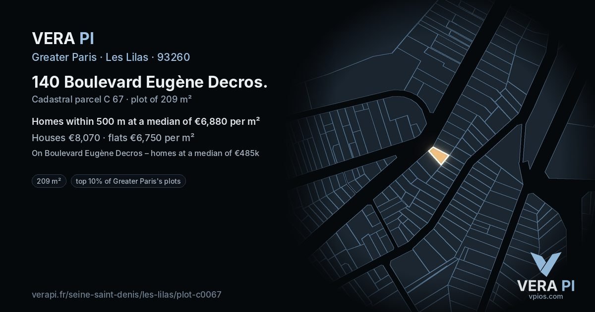 140 Boulevard Eugène Decros, Les Lilas at night – the plot lit, the parcels around coloured by the prices near them