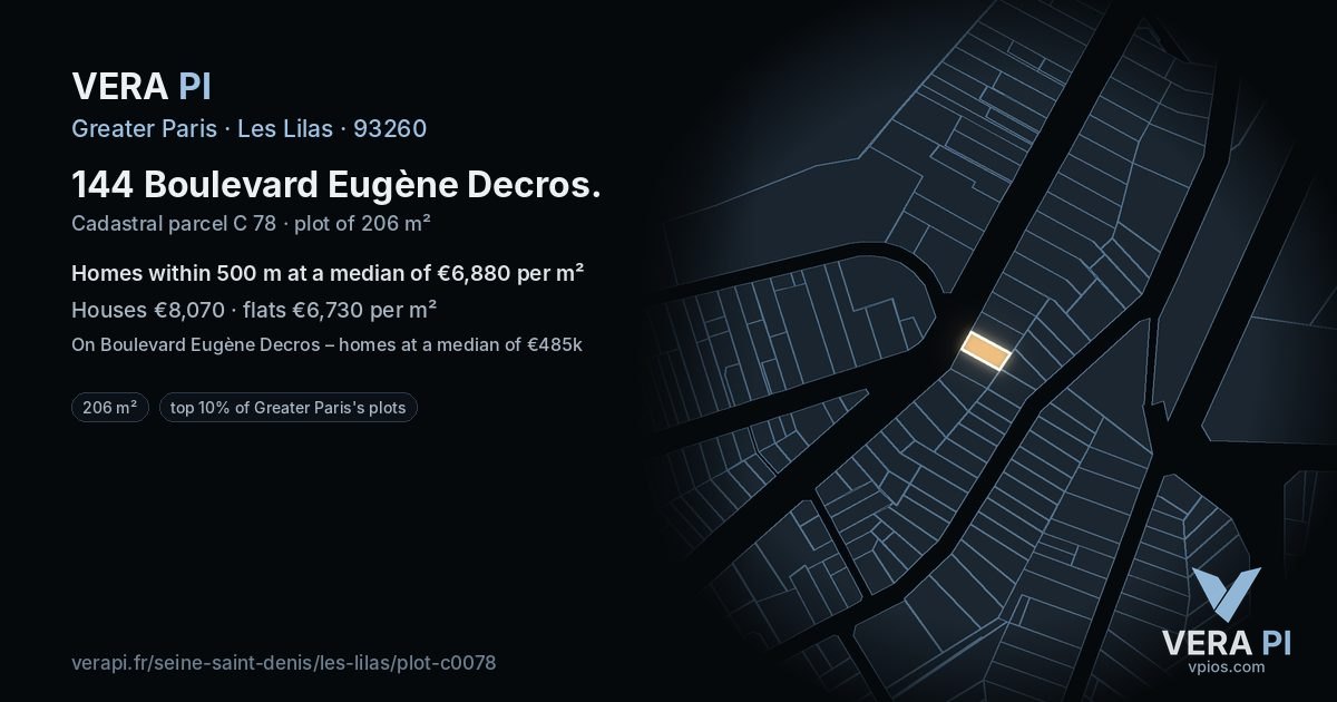 144 Boulevard Eugène Decros, Les Lilas at night – the plot lit, the parcels around coloured by the prices near them