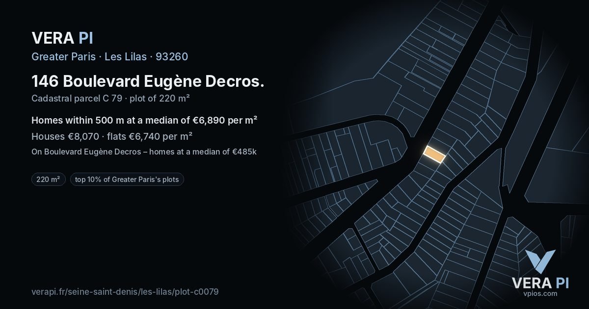 146 Boulevard Eugène Decros, Les Lilas at night – the plot lit, the parcels around coloured by the prices near them