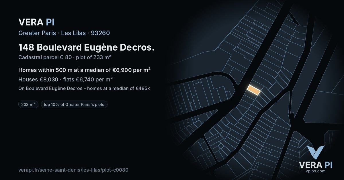 148 Boulevard Eugène Decros, Les Lilas at night – the plot lit, the parcels around coloured by the prices near them