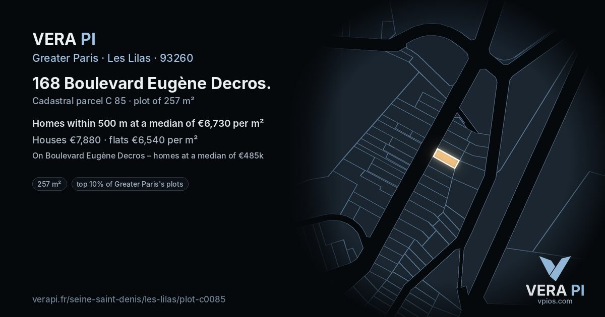 168 Boulevard Eugène Decros, Les Lilas at night – the plot lit, the parcels around coloured by the prices near them
