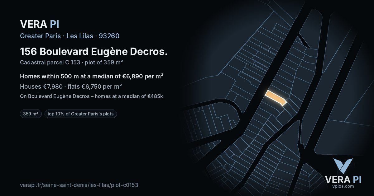 156 Boulevard Eugène Decros, Les Lilas at night – the plot lit, the parcels around coloured by the prices near them