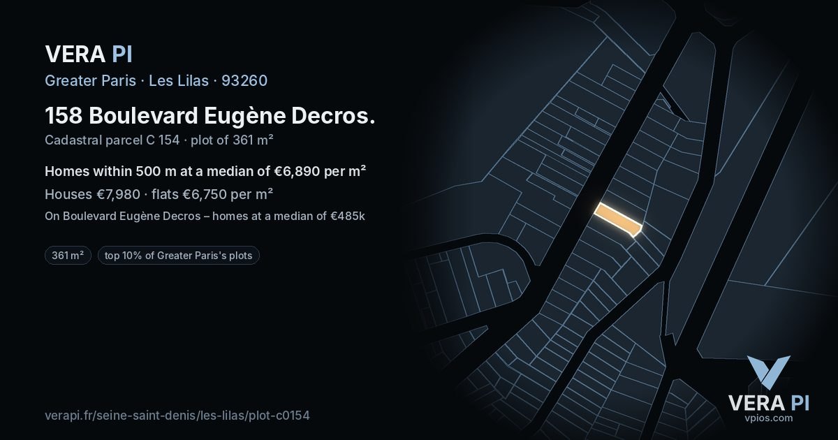 158 Boulevard Eugène Decros, Les Lilas at night – the plot lit, the parcels around coloured by the prices near them