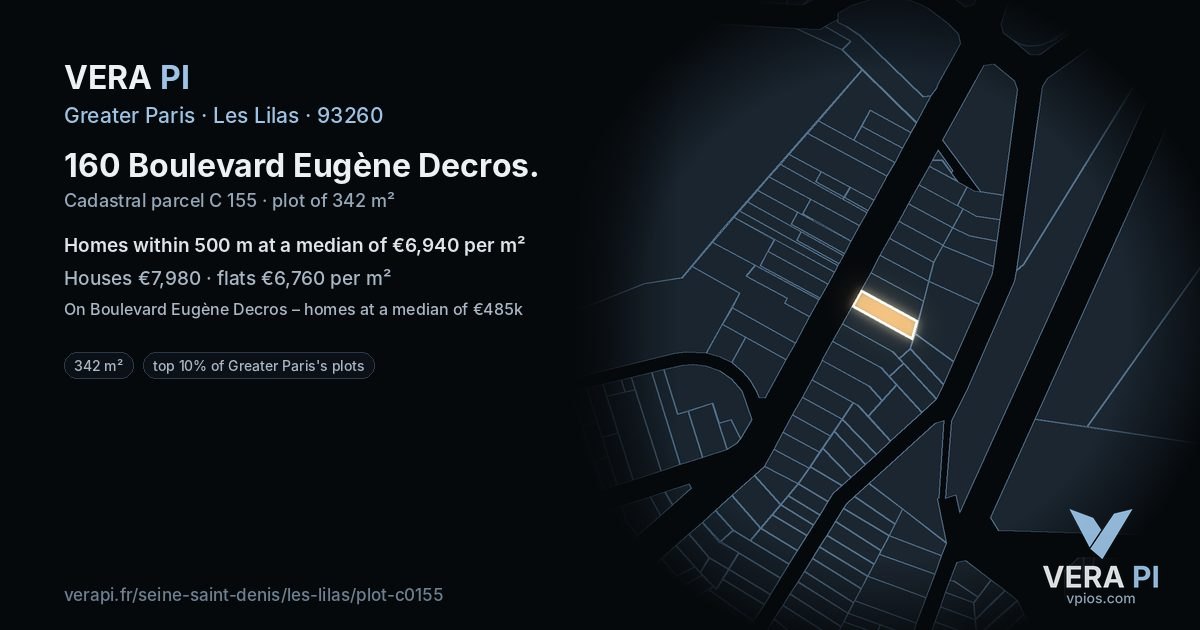 160 Boulevard Eugène Decros, Les Lilas at night – the plot lit, the parcels around coloured by the prices near them