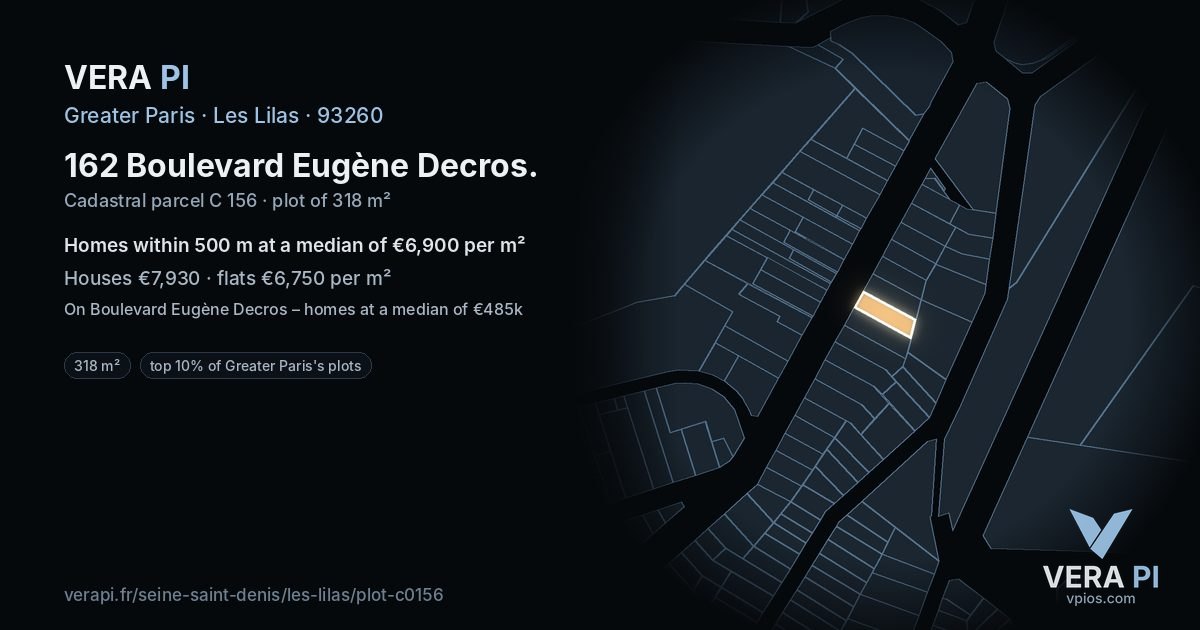 162 Boulevard Eugène Decros, Les Lilas at night – the plot lit, the parcels around coloured by the prices near them