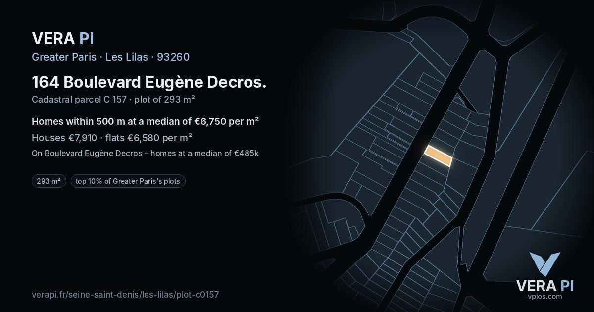 164 Boulevard Eugène Decros, Les Lilas at night – the plot lit, the parcels around coloured by the prices near them