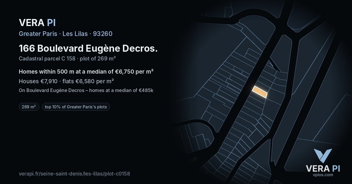 166 Boulevard Eugène Decros, Les Lilas at night – the plot lit, the parcels around coloured by the prices near them
