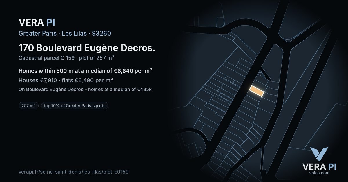 170 Boulevard Eugène Decros, Les Lilas at night – the plot lit, the parcels around coloured by the prices near them