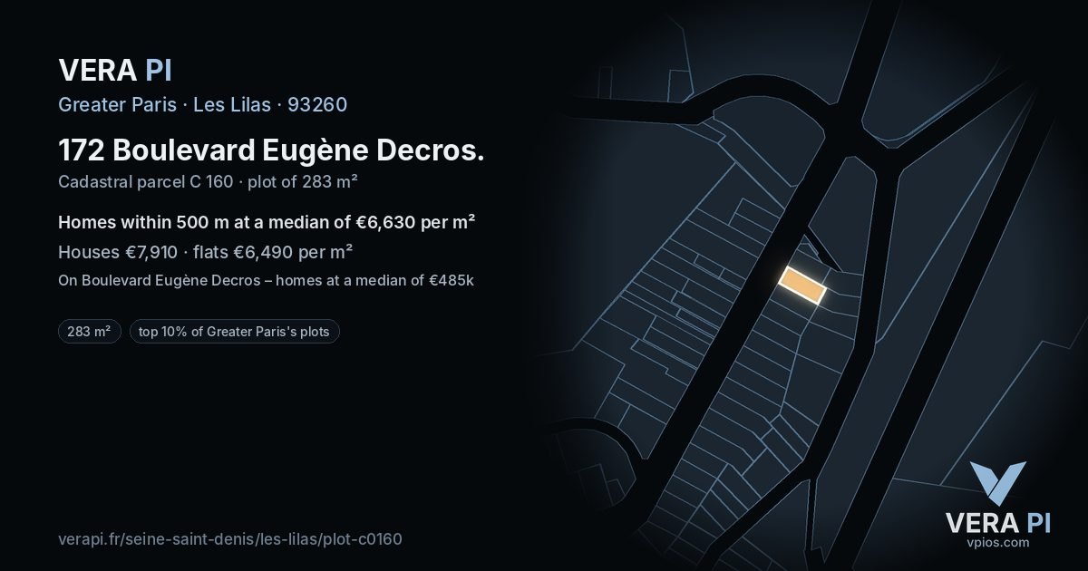 172 Boulevard Eugène Decros, Les Lilas at night – the plot lit, the parcels around coloured by the prices near them