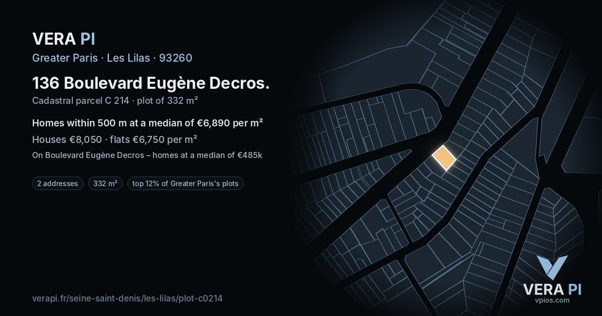 136 Boulevard Eugène Decros, Les Lilas at night – the plot lit, the parcels around coloured by the prices near them