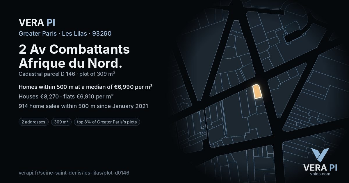 2 Av Combattants Afrique du Nord, Les Lilas at night – the plot lit, the parcels around coloured by the prices near them