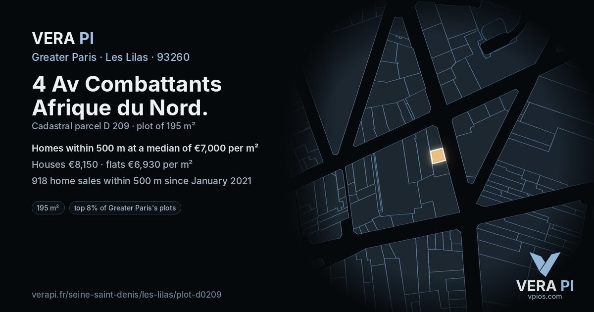 4 Av Combattants Afrique du Nord, Les Lilas at night – the plot lit, the parcels around coloured by the prices near them