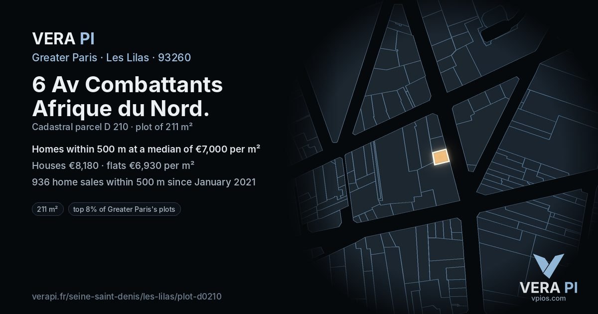 6 Av Combattants Afrique du Nord, Les Lilas at night – the plot lit, the parcels around coloured by the prices near them