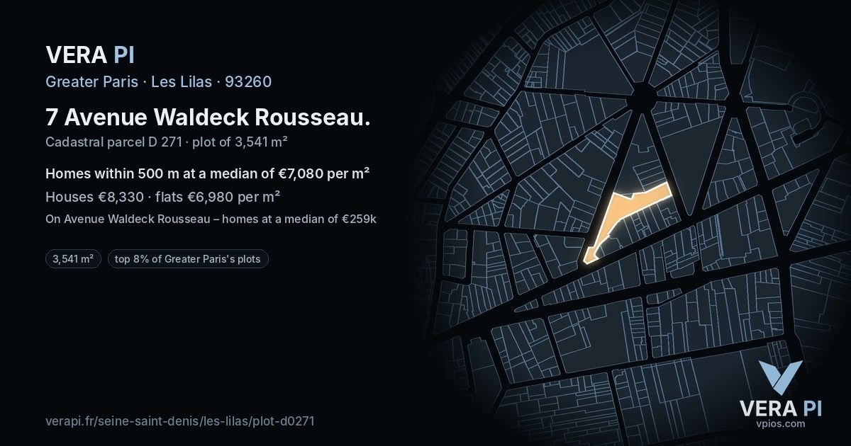 7 Avenue Waldeck Rousseau, Les Lilas at night – the plot lit, the parcels around coloured by the prices near them