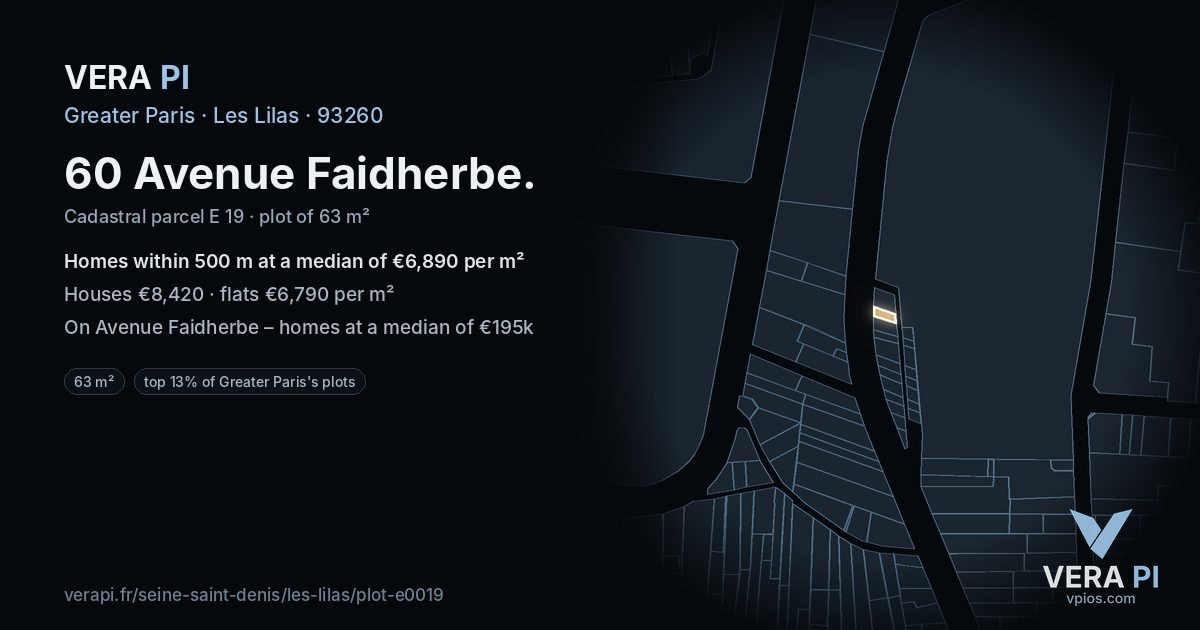 60 Avenue Faidherbe, Les Lilas at night – the plot lit, the parcels around coloured by the prices near them