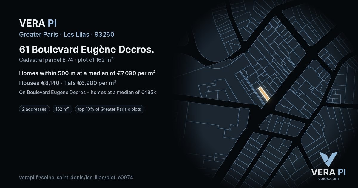 61 Boulevard Eugène Decros, Les Lilas at night – the plot lit, the parcels around coloured by the prices near them