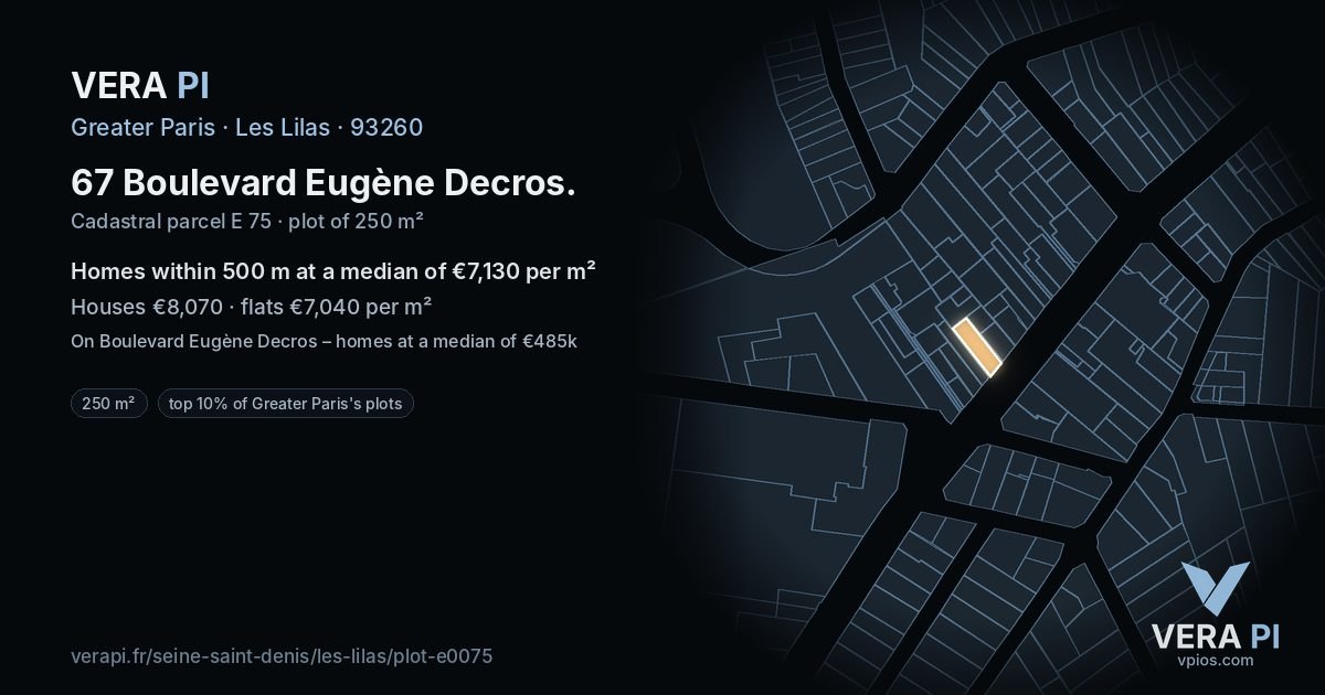 67 Boulevard Eugène Decros, Les Lilas at night – the plot lit, the parcels around coloured by the prices near them