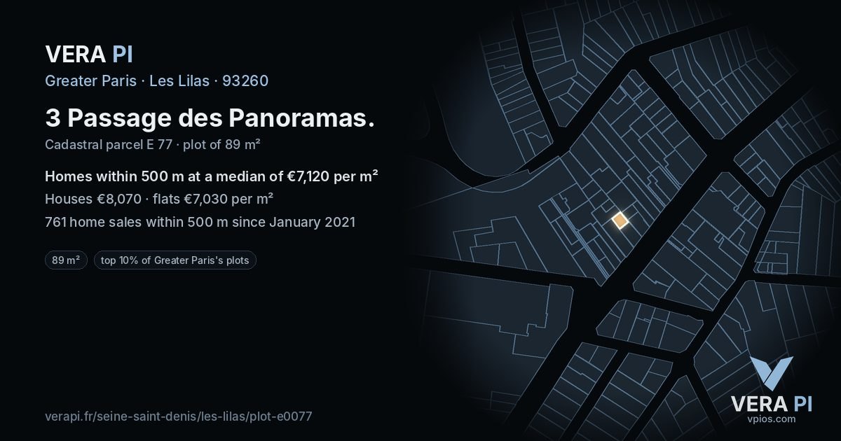 3 Passage des Panoramas, Les Lilas at night – the plot lit, the parcels around coloured by the prices near them