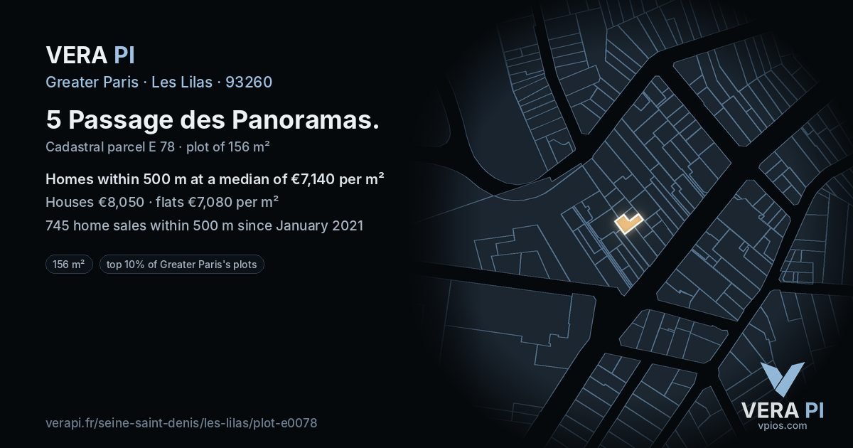 5 Passage des Panoramas, Les Lilas at night – the plot lit, the parcels around coloured by the prices near them