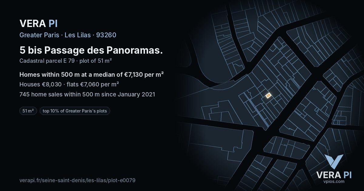 5 bis Passage des Panoramas, Les Lilas at night – the plot lit, the parcels around coloured by the prices near them