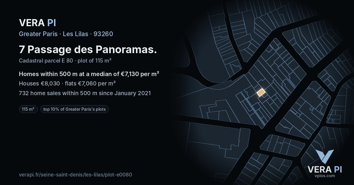 7 Passage des Panoramas, Les Lilas at night – the plot lit, the parcels around coloured by the prices near them