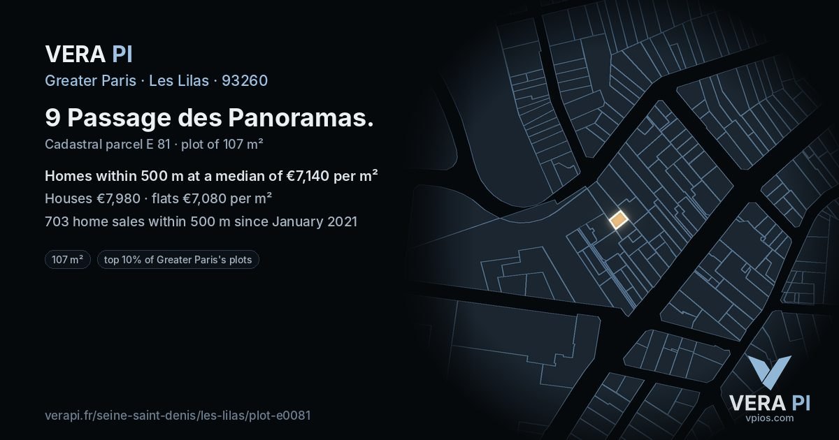 9 Passage des Panoramas, Les Lilas at night – the plot lit, the parcels around coloured by the prices near them