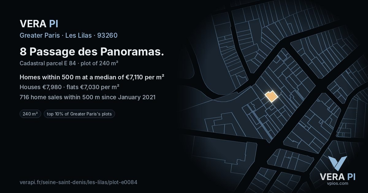 8 Passage des Panoramas, Les Lilas at night – the plot lit, the parcels around coloured by the prices near them