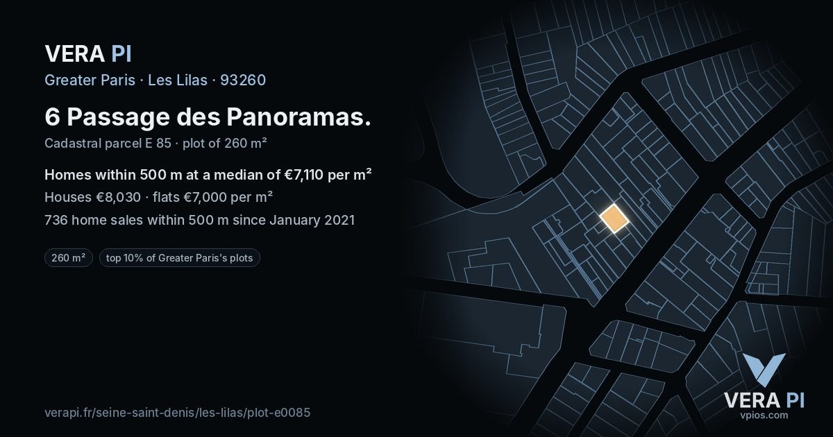 6 Passage des Panoramas, Les Lilas at night – the plot lit, the parcels around coloured by the prices near them