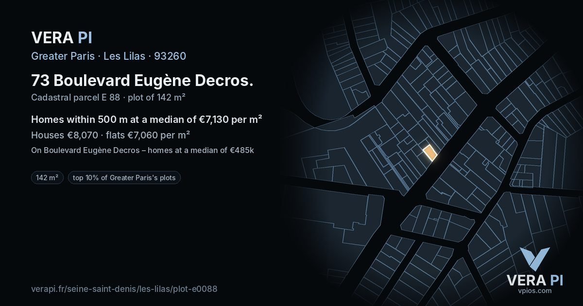 73 Boulevard Eugène Decros, Les Lilas at night – the plot lit, the parcels around coloured by the prices near them